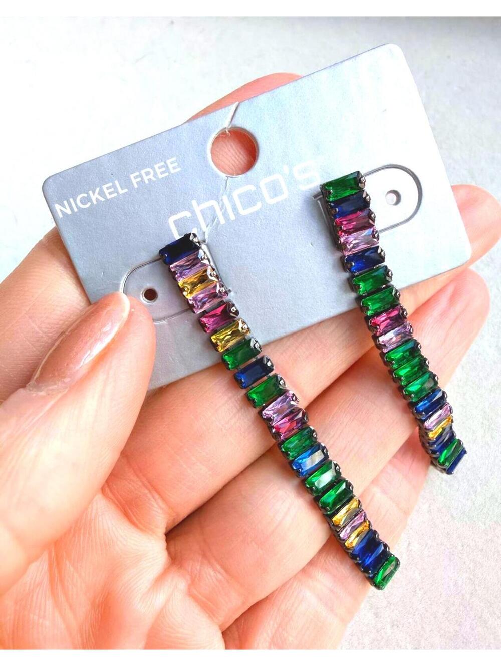 Vintage Chico's Multicolor Baguette Drop Earrings - Picture 2 of 8
